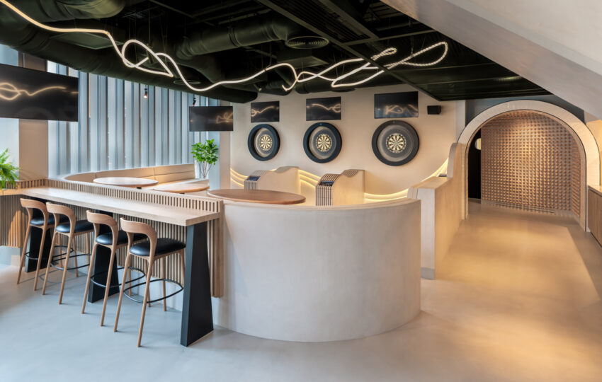 Bedrock restaurant interior at Pier 7, Dubai Marina, fit-out by Aujan Interiors